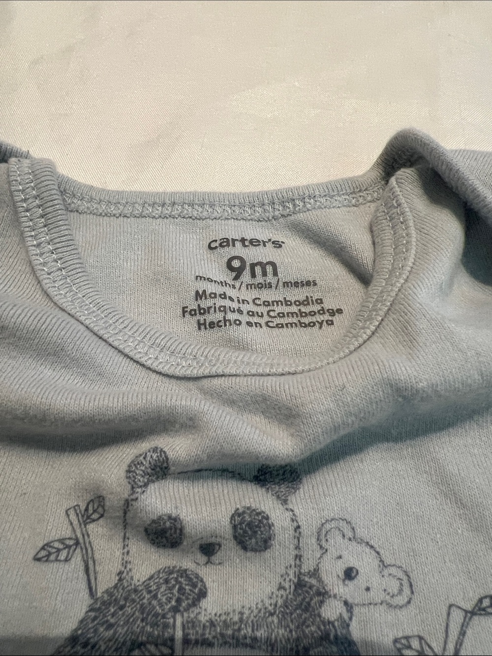 “Bundle 10/$13” Carter's 9m Light Blue Panda Short Sleeve baby Bodysuit - Picture 2 of 6